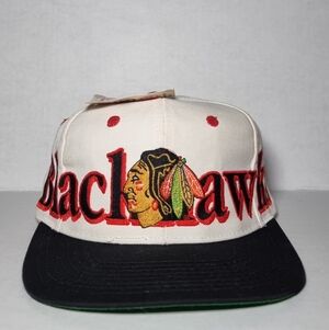 NWT Vintage 90s Chicago Blackhawks Spellout Logo7 Hat Cap Snapback NHL Hockey🔥